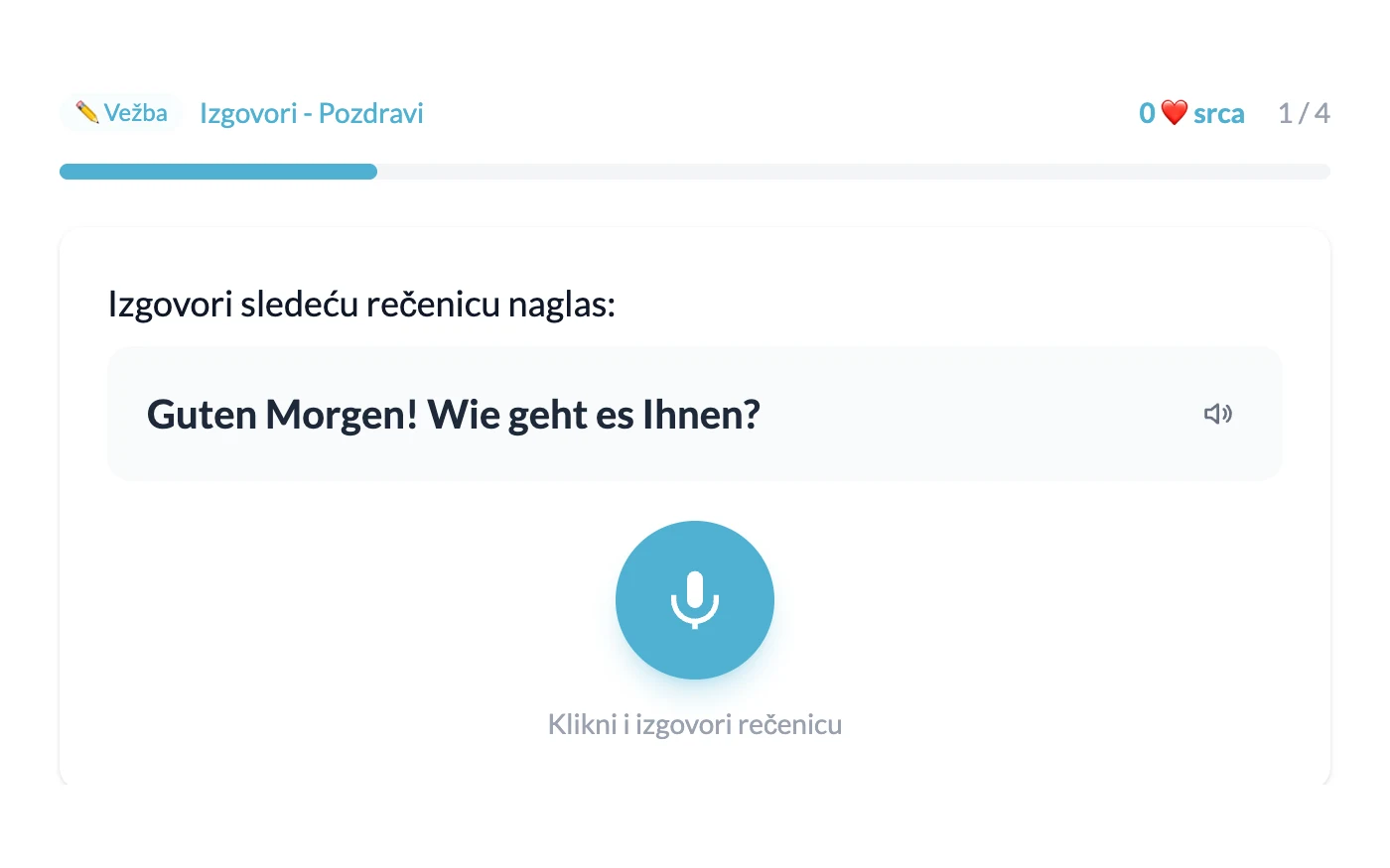 Speak vežba - izgovori rečenicu naglas i klikni na mikrofon